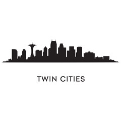 Fototapeta premium Twin cities skyline horizontal banner. Black silhouette of Twin Cities, Minnesota. Vector template for your design. Vector black silhouette. with white background