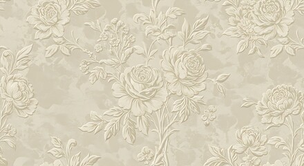 Embossed Floral Damask Texture - Cream Beige Wallpaper
