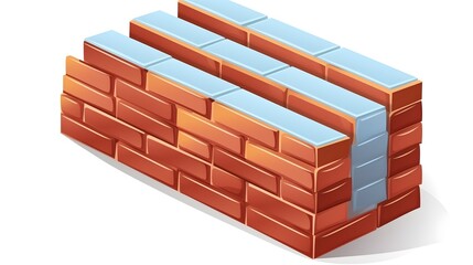 Professional 3D Render of Red Brick Wall in Isometry with Layers of Plaster