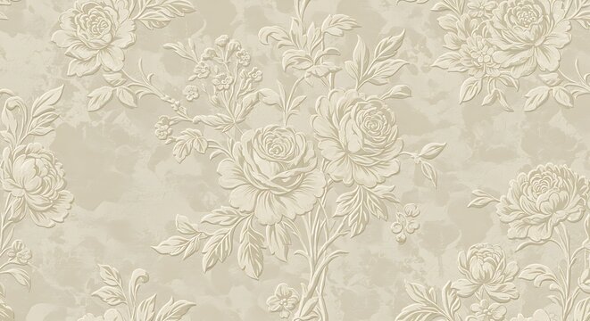 Fototapeta Embossed Floral Damask Texture - Cream Beige Wallpaper