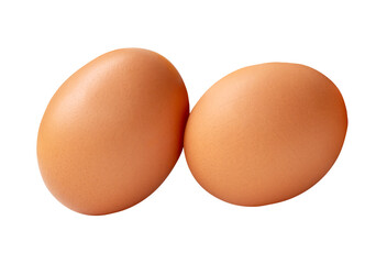 Two fresh brown chicken eggs in stack isolated with clipping path in png file format