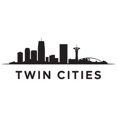 Fototapeta premium Twin cities skyline horizontal banner. Black silhouette of Twin Cities, Minnesota. Vector template for your design. Vector black silhouette. with white background