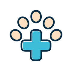 Fototapeta premium Paw with Medical Cross Icon Representing Veterinary Care and Animal Health
