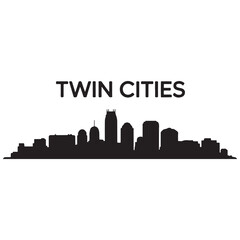 Fototapeta premium Twin cities skyline horizontal banner. Black silhouette of Twin Cities, Minnesota. Vector template for your design. Vector black silhouette. with white background