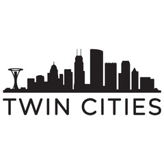 Fototapeta premium Twin cities skyline horizontal banner. Black silhouette of Twin Cities, Minnesota. Vector template for your design. Vector black silhouette. with white background