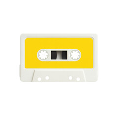 Obraz premium Vintage cassette tape with bright yellow label, evoking nostalgia for music lovers and collectors