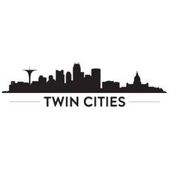 Obraz premium Twin cities skyline horizontal banner. Black silhouette of Twin Cities, Minnesota. Vector template for your design. Vector black silhouette. with white background
