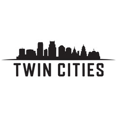 Fototapeta premium Twin cities skyline horizontal banner. Black silhouette of Twin Cities, Minnesota. Vector template for your design. Vector black silhouette. with white background