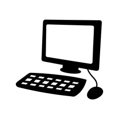 Stylized Black and White Illustration of a Retro Desktop Computer Setup