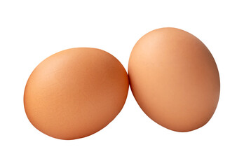 Two fresh brown chicken eggs in stack isolated with clipping path in png file format