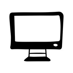 Black and white drawing of a monitor with a stand and screen