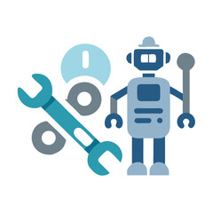 Wrench and Robot Icon Representing Robotics Maintenance and Technical Repair