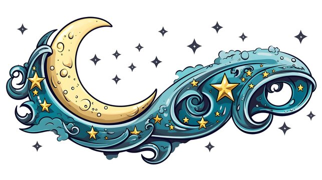 Moon and Beff Tattoo Sticker in Traditional Style for Unique Body Art Designs