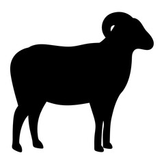 Silhouette of a majestic horned ram standing elegantly against a white backdrop