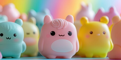 Obraz premium A detailed shot of cute character toys in playful pastel colors