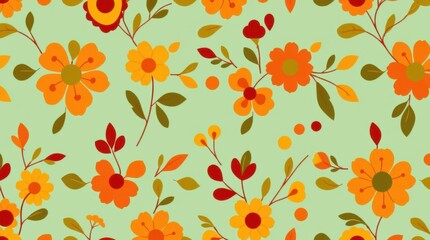 Seamless Autumn Floral Pattern Retro Style