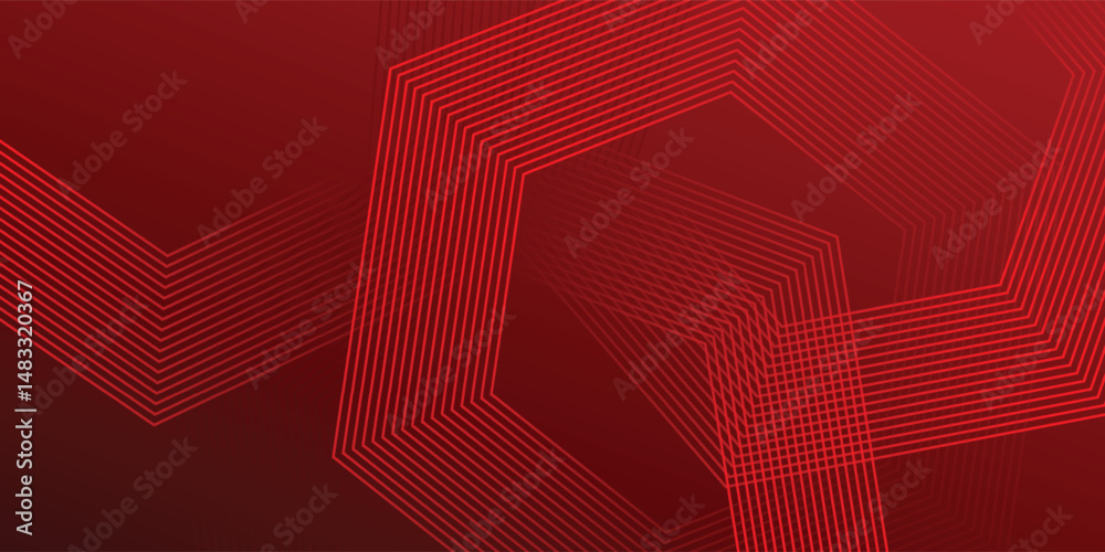 Wall mural abstract dark red background with hexagon lines. liquid gradient shapes composition background vecto