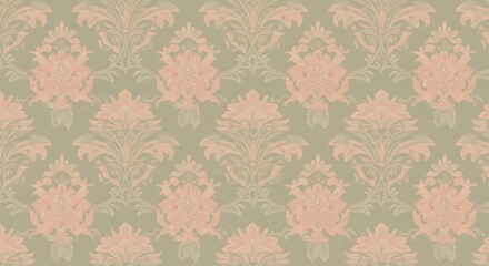 Sage Green and Peach Damask Floral Pattern Seamless Texture