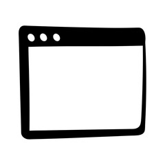 A black and white illustration of a computer window or screen outline