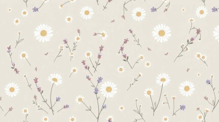 Seamless Pastel Daisies and Lavender Floral Pattern
