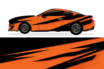 Orange sports car with dynamic stripes in profile view
