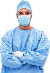 Doctor in surgical clothing with crossed arms