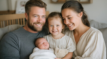 Fototapeta premium A joyful family gathering on a cozy couch with siblings meeting