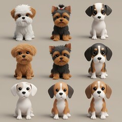 Obraz premium Adorable 3D Puppy Portraits: Soft Textures, Warm Lighting