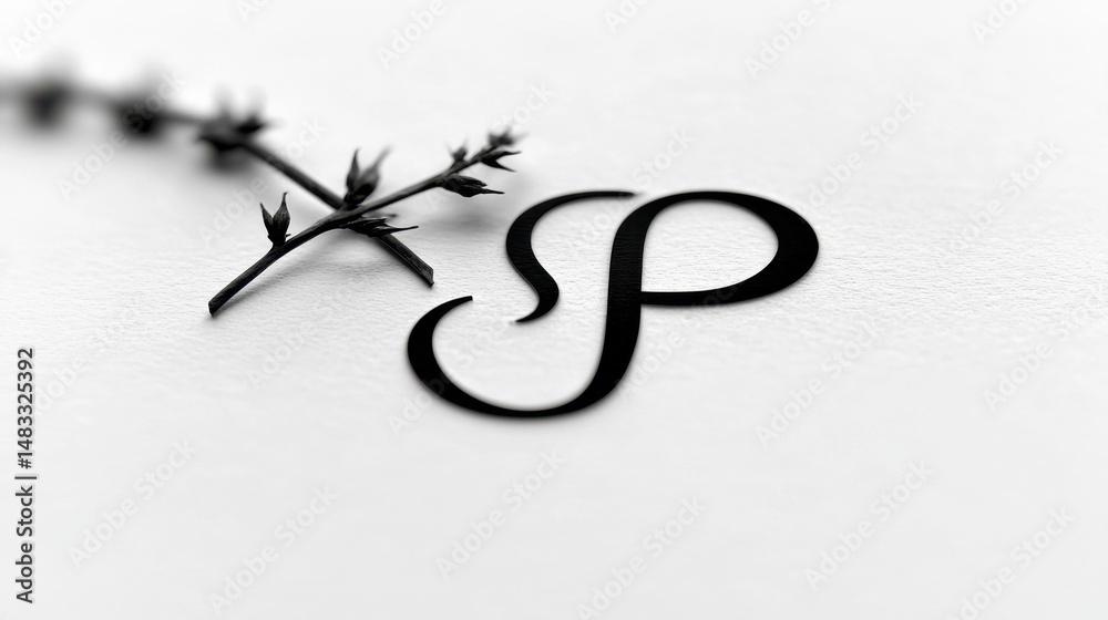 Fototapete minimalist wedding logo featuring elegant s and p initials with delicate lines on white background