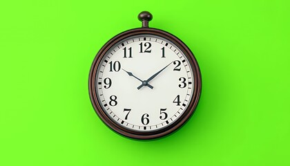 Classic Analog Clock with White Face Isolated on Green Screen Background for Video Compositing