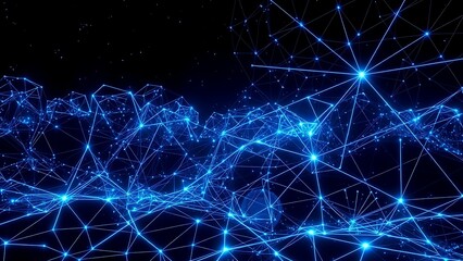 Abstract Network Connection Glowing Blue Lines and Nodes on Black Background