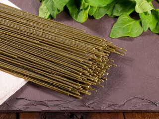 Vegetarian, vegan spinach noodles. Healthy food