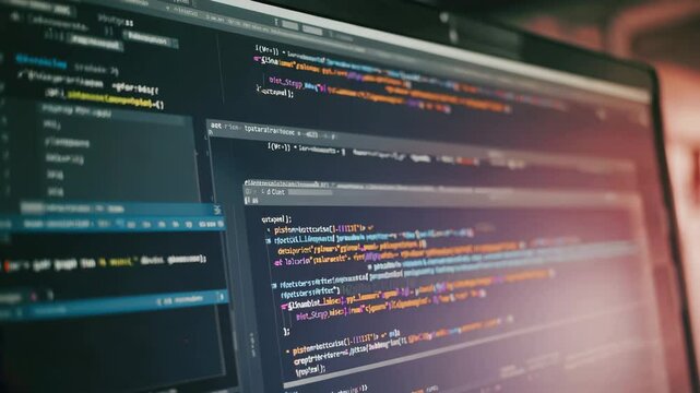Close-Up View of Coding Process on Desktop Computer Screen in Office