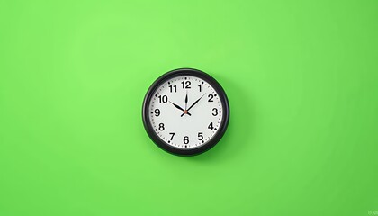 Pixelated Black Wall Clock Displaying Twelve O'clock Isolated by Green Screen Background in Top Down Shot