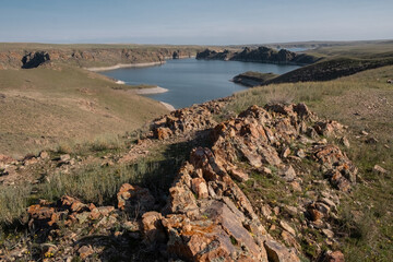 Lake Kurty or Kurtinskoye reservoir in Almaty region is located in the steppe and surrounded by...