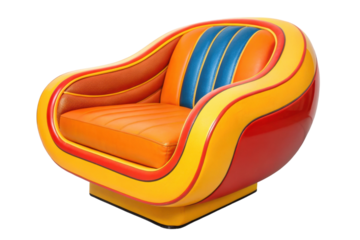 PNG Colorful retro futuristic chair with curved design and bold bright colors