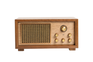 PNG Vintage wooden radio with knobs and speaker grill in classic design