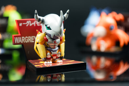 Bangkok, Thailand - May 15, 2025 : WarGreymon figure toy from the Digimon Adventure Fridge Magnet Series Figures.