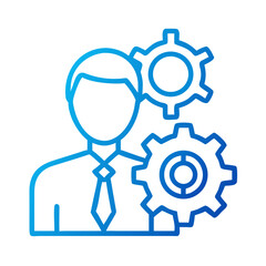 Businessperson with Gear Icon Representing Professional Settings and Workflow Management