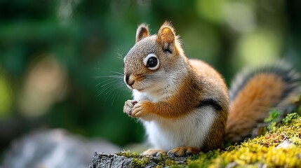 Fototapeta premium Curious squirrel savoring a tasty morsel