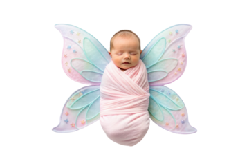 PNG Newborn baby wrapped as adorable butterfly with pink and blue wings
