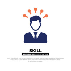 Skill Icon. Avatar with Light Bulb Spark for Personal Skillset. Flat Editable Icon.