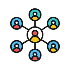 Centralized Network Icon Representing Hub-Based Connectivity and Data Control