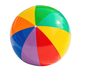 PNG Colorful inflatable beach ball with rainbow segments on white background