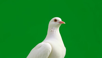 Obraz premium Elegant White Dove Isolated on Green Screen Background in Studio Lighting Perfect for Decoration