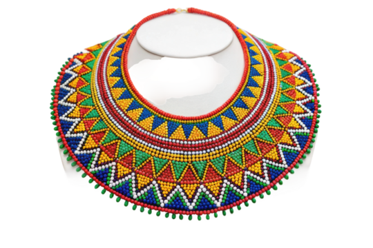 PNG Colorful traditional african beaded necklace with intricate geometric patterns