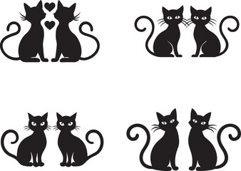 Set of black cat silhouettes, cat icon, logo, collection, Vector illustration