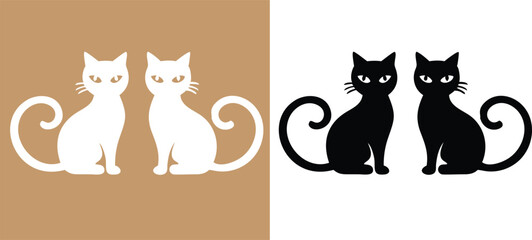 Set of black cat silhouettes, cat icon, logo, collection, Vector illustration
