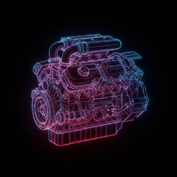 Glowing Engine Wireframe Digital Rendering
