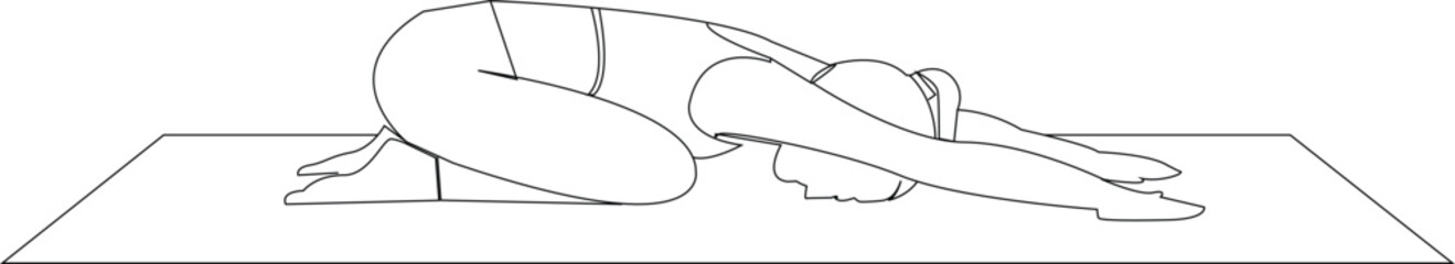 Fototapeta premium Child’s Pose (Balasana) Vector Deep Rest and Relaxation Yoga Art ,line art peace mental health , yoga